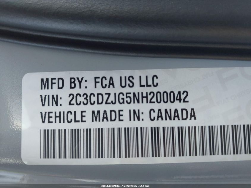 2022 Dodge Challenger Gt VIN: 2C3CDZJG5NH200042 Lot: 44002434