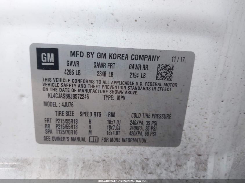 2018 Buick Encore Preferred VIN: KL4CJASB9JB572246 Lot: 44002447