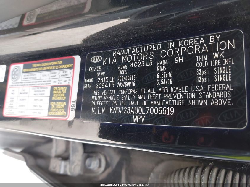 2020 Kia Soul S VIN: KNDJ23AU0L7006619 Lot: 44002561