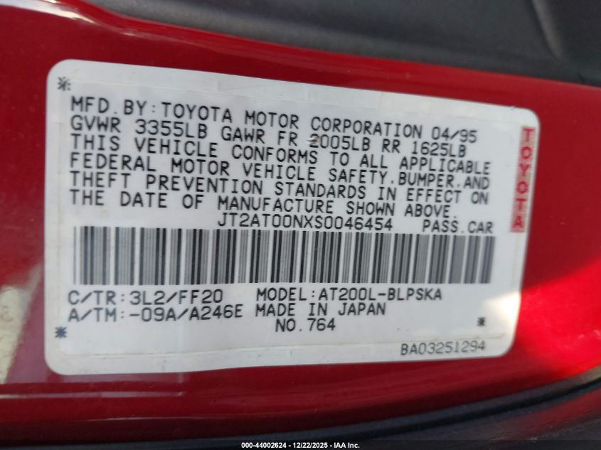 1995 Toyota Celica St VIN: JT2AT00NXS0046454 Lot: 44002624