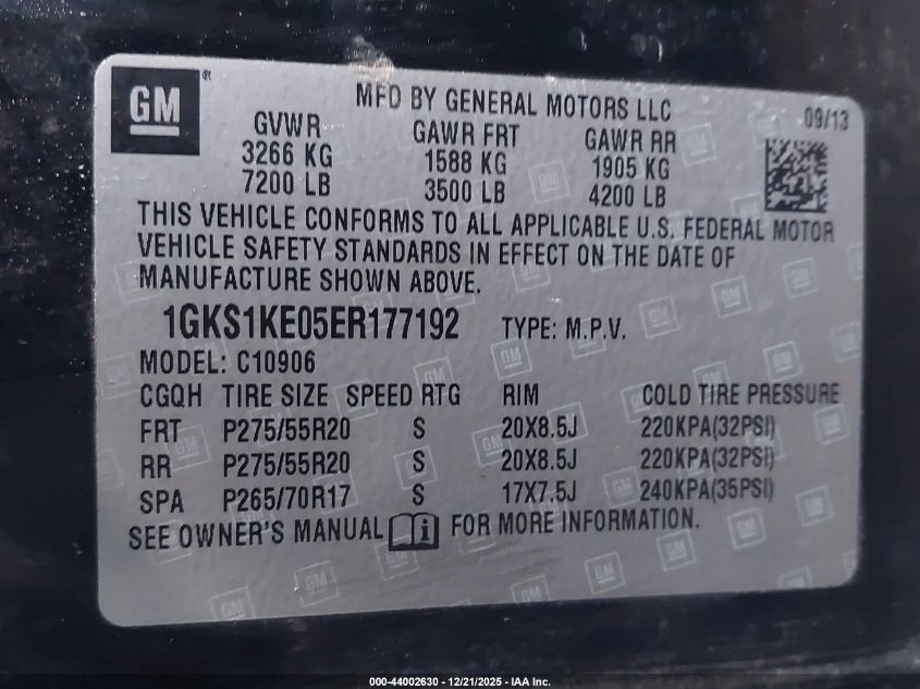 2014 GMC Yukon Xl 1500 Slt VIN: 1GKS1KE05ER177192 Lot: 44002630