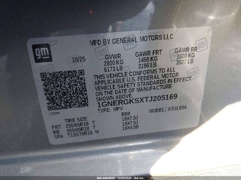 2026 Chevrolet Traverse Fwd Lt VIN: 1GNERGKSXTJ205169 Lot: 44002658