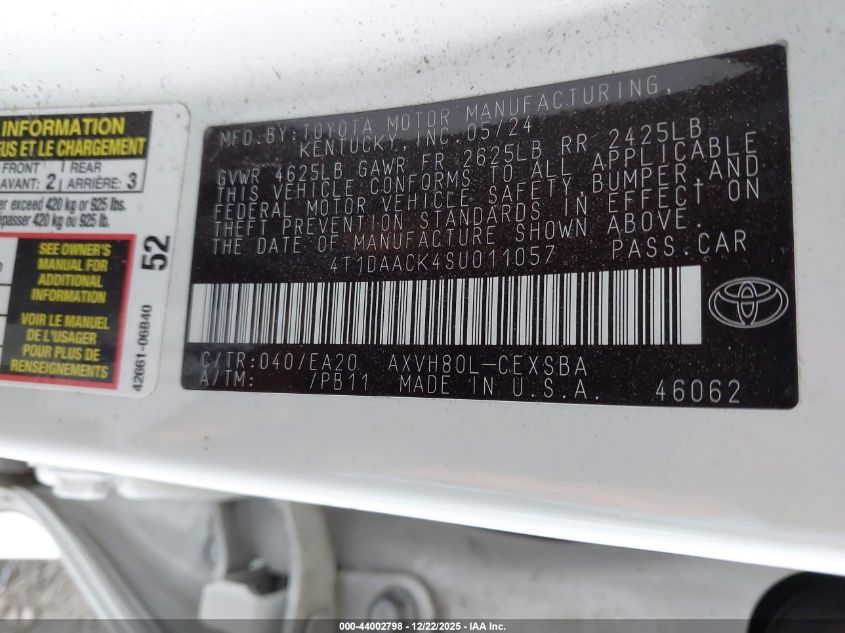 2025 Toyota Camry Se VIN: 4T1DAACK4SU011057 Lot: 44002798