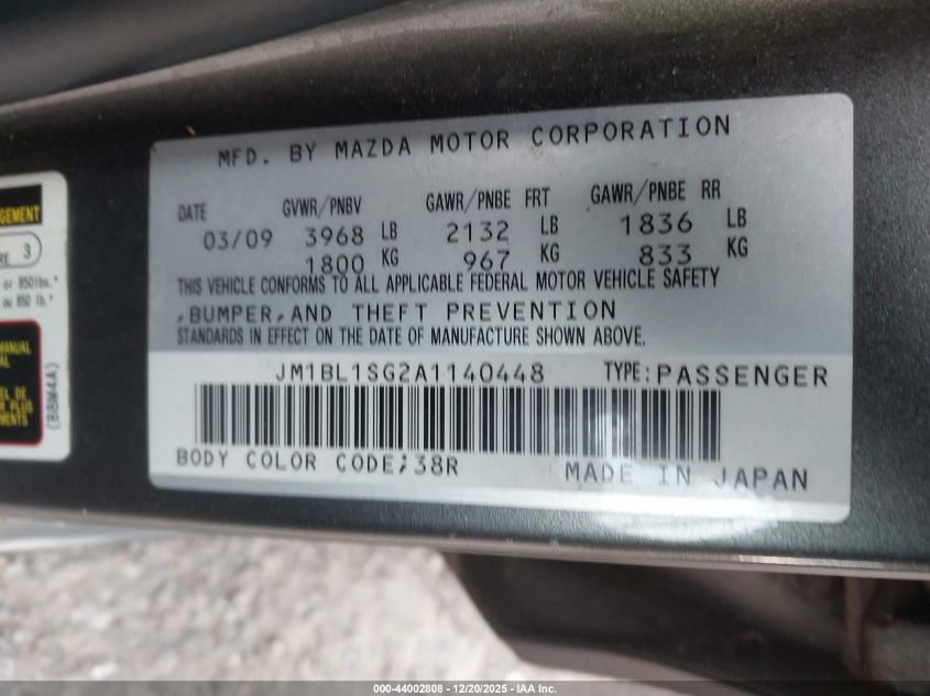 2010 Mazda Mazda3 I Touring VIN: JM1BL1SG2A1140448 Lot: 44002808