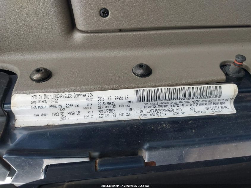 2003 Jeep Wrangler Sport VIN: 1J4FA49S53P326630 Lot: 44002891