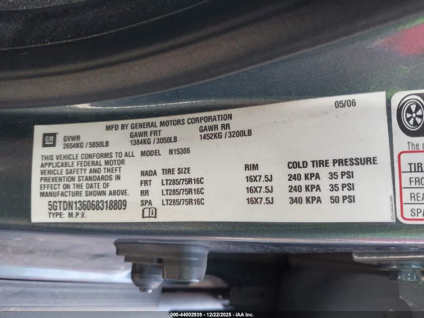 2006 Hummer H3 Suv VIN: 5GTDN136068318809 Lot: 44002939