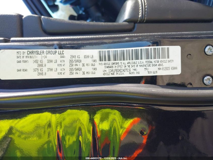 2014 Jeep Grand Cherokee Limited VIN: 1C4RJFBGXEC427516 Lot: 44003178