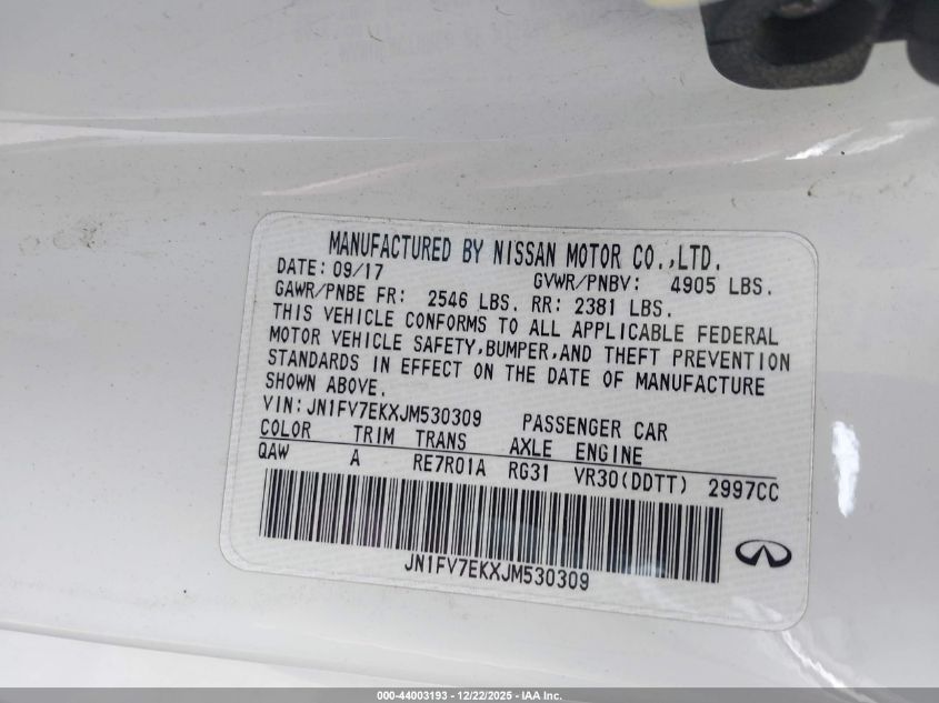 2018 Infiniti Q60 3.0T Red Sport 400 VIN: JN1FV7EKXJM530309 Lot: 44003193