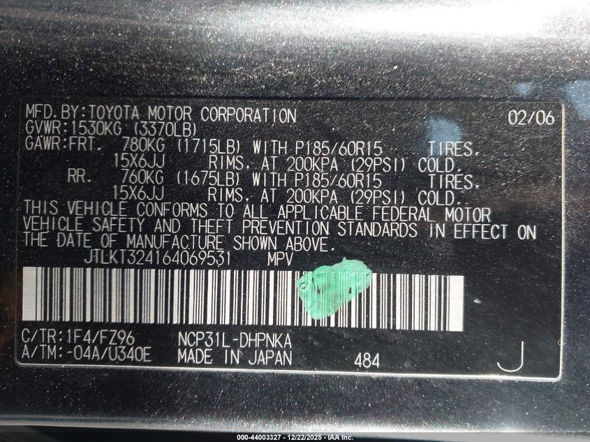 2006 Scion Xb VIN: JTLKT324164069531 Lot: 44003327