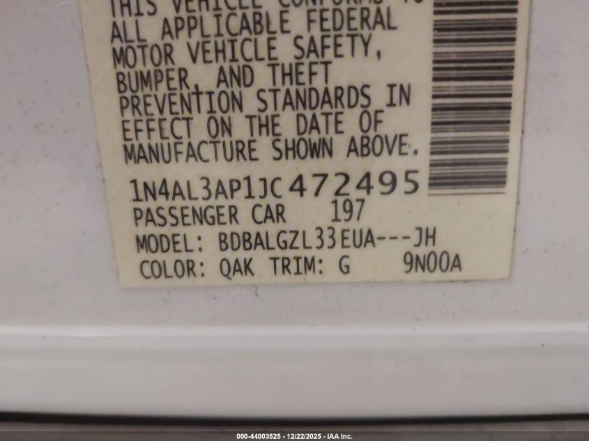 2018 Nissan Altima 2.5 S VIN: 1N4AL3AP1JC472495 Lot: 44003525