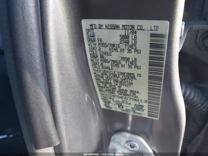 2004 Nissan Xterra Xe VIN: 5N1ED28T84C679813 Lot: 44003551