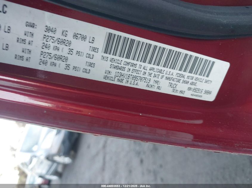 2009 Dodge Ram 1500 Slt/Sport/Trx VIN: 1D3HV18T09S707519 Lot: 44003553