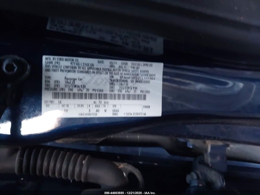 2012 Ford Focus Sel VIN: 1FAHP3M22CL111363 Lot: 44003555