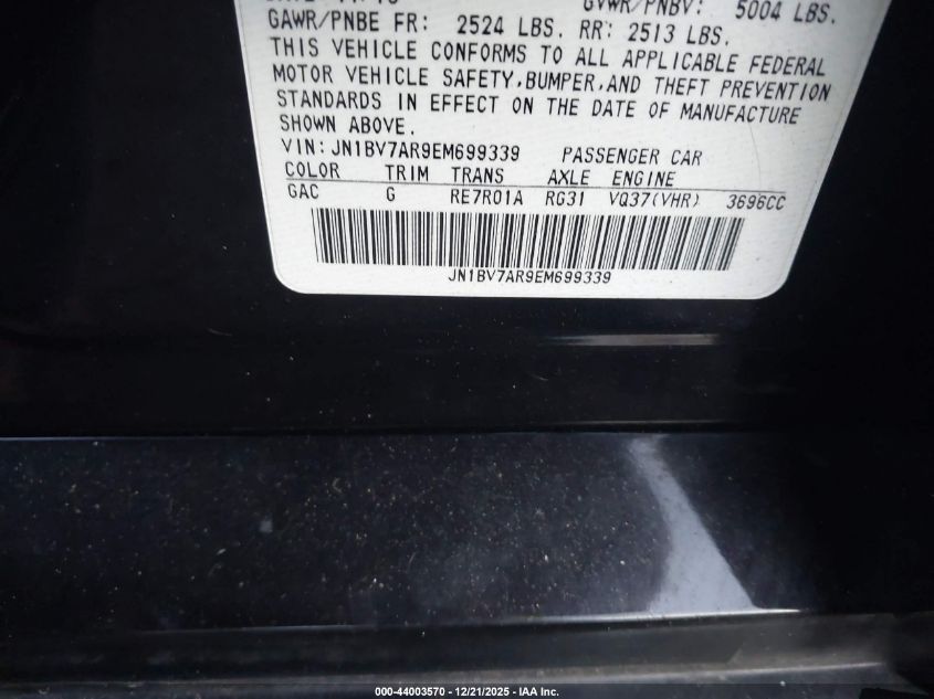 2014 Infiniti Q50 Premium VIN: JN1BV7AR9EM699339 Lot: 44003570