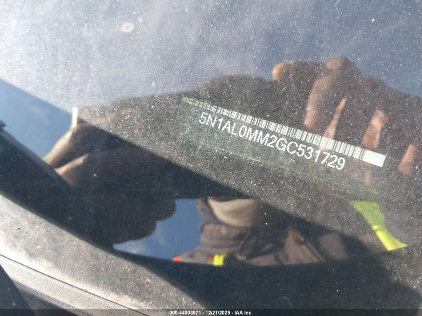 2016 Infiniti Qx60 VIN: 5N1AL0MM2GC531729 Lot: 44003571