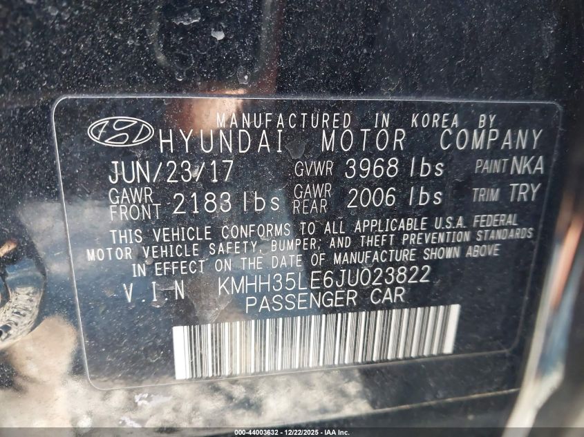 2018 Hyundai Elantra Gt VIN: KMHH35LE6JU023822 Lot: 44003632
