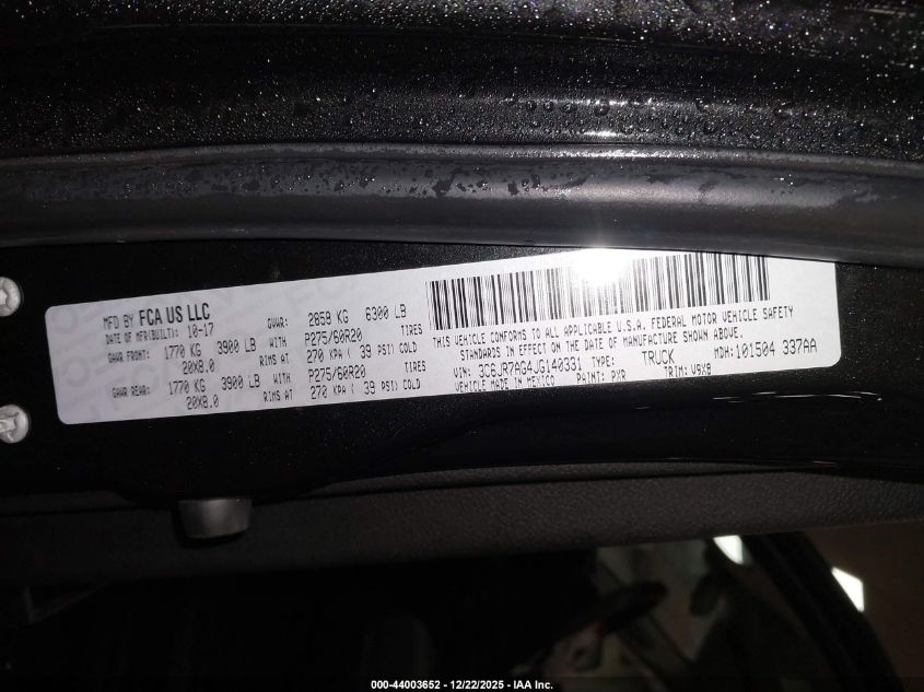 2018 Ram 1500 Express 4X4 6'4 Box VIN: 3C6JR7AG4JG140331 Lot: 44003652