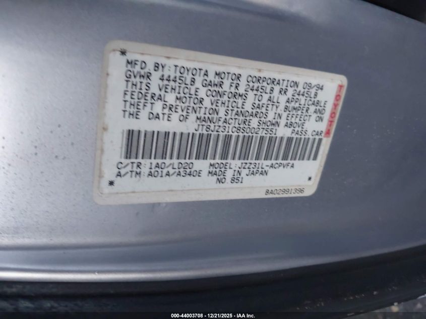 1995 Lexus Sc 300 VIN: JT8JZ31C8S0027551 Lot: 44003708