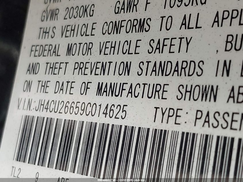 2009 Acura Tsx VIN: JH4CU26659C014625 Lot: 44003746