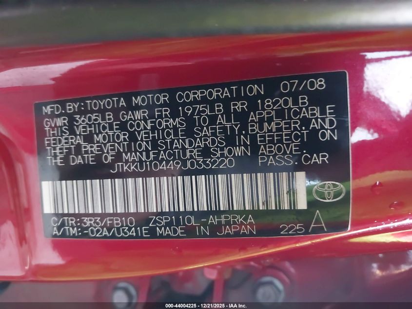 2009 Scion Xd VIN: JTKKU10449J033220 Lot: 44004225