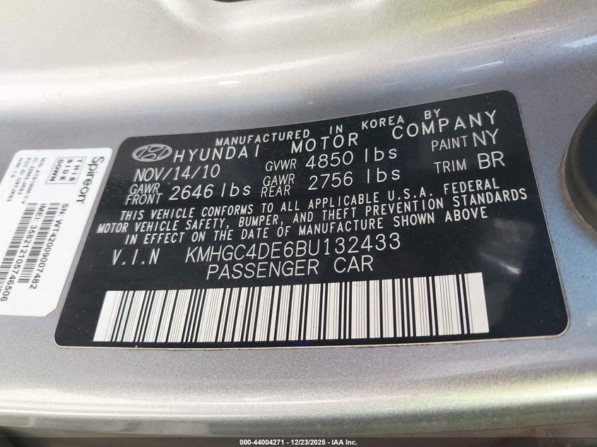 KMHGC4DE6BU132433 2011 HYUNDAI GENESIS photo no. 9