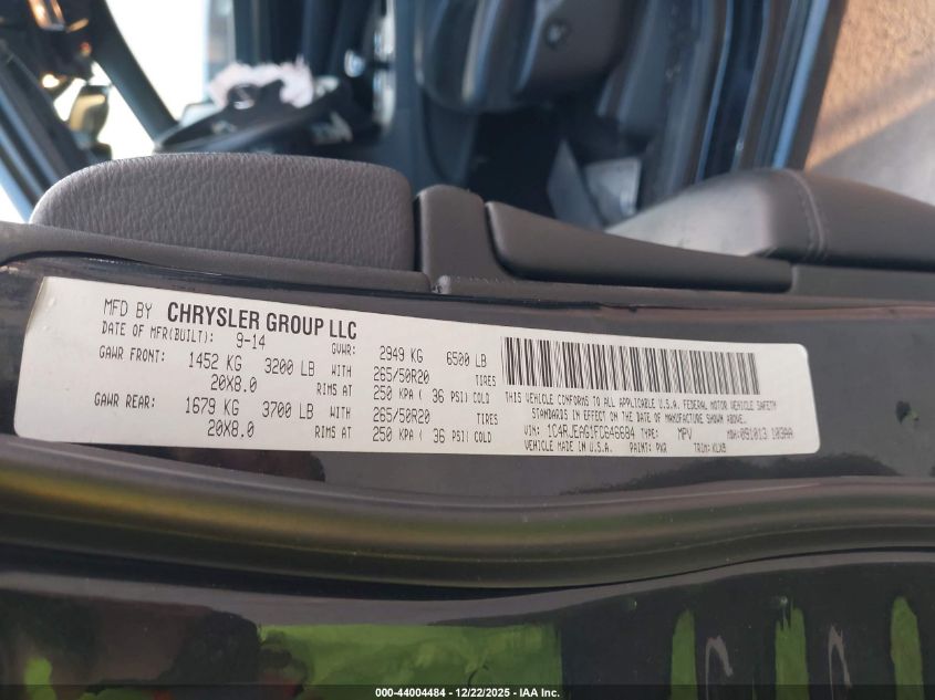 2015 Jeep Grand Cherokee Altitude VIN: 1C4RJEAG1FC646684 Lot: 44004484