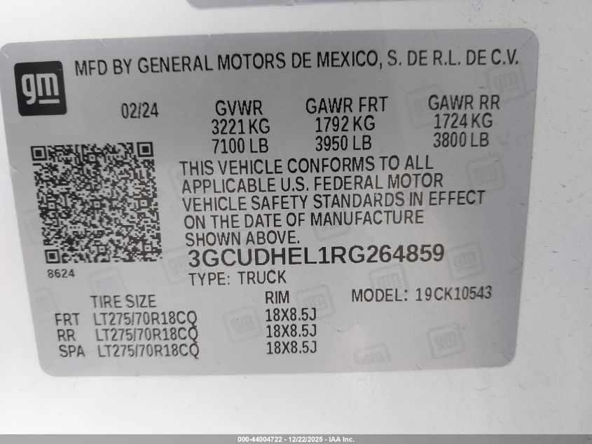 2024 Chevrolet Silverado 1500 4Wd Short Bed Zr2 VIN: 3GCUDHEL1RG264859 Lot: 44004722