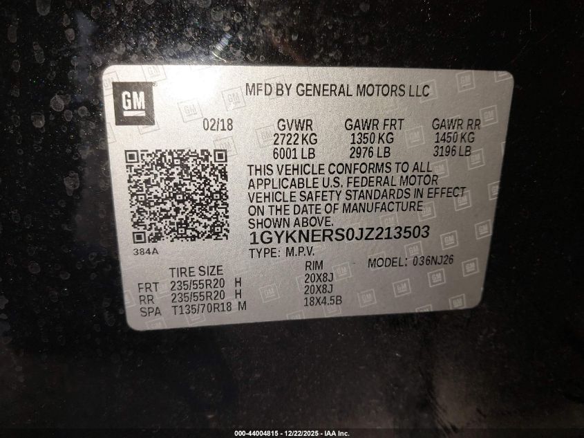 2018 Cadillac Xt5 Premium Luxury VIN: 1GYKNERS0JZ213503 Lot: 44004815