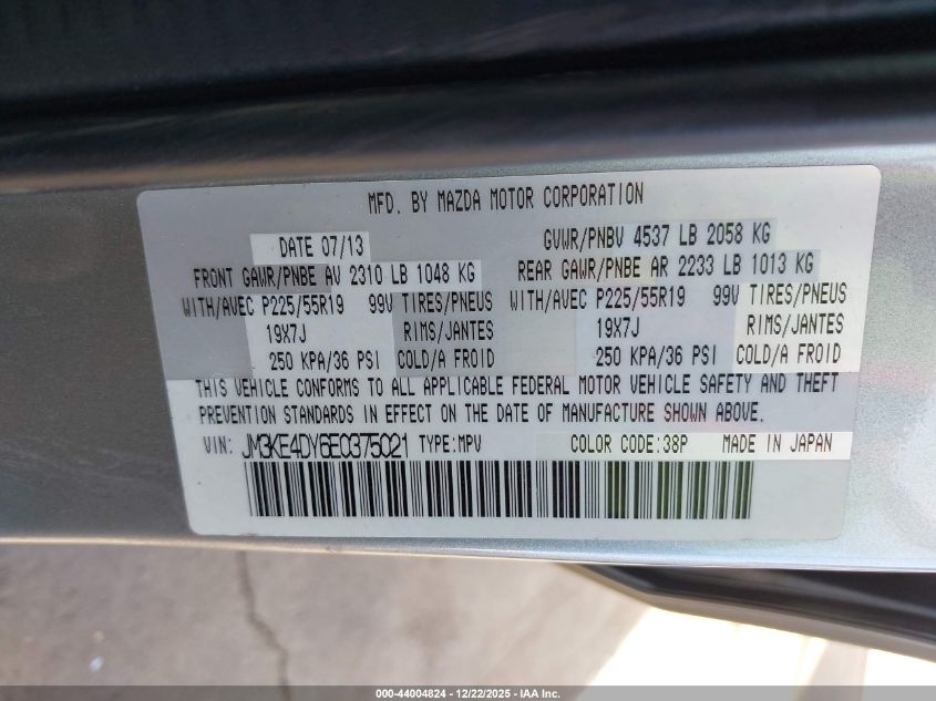 2014 Mazda Cx-5 Grand Touring VIN: JM3KE4DY6E0375021 Lot: 44004824