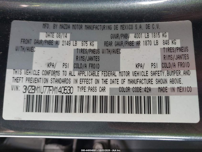 2015 Mazda Mazda3 I Sport VIN: 3MZBM1U77FM140530 Lot: 44004891