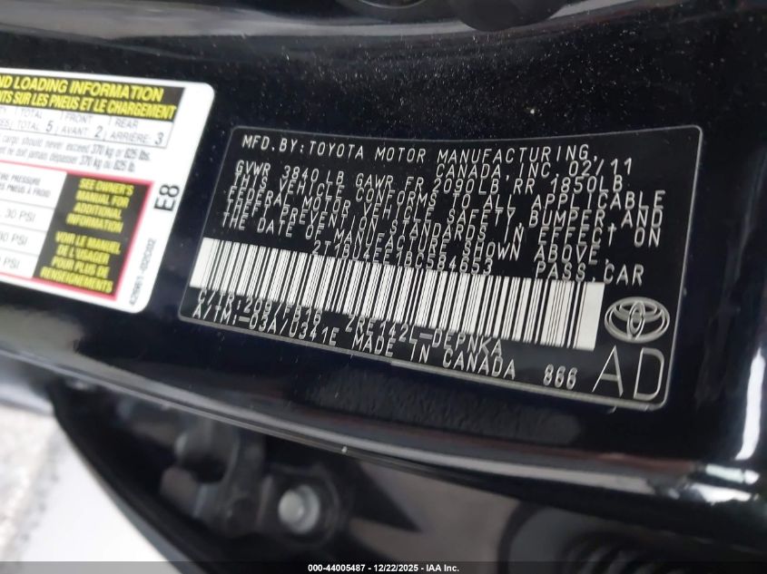 2011 Toyota Corolla Le VIN: 2T1BU4EE1BC584653 Lot: 44005487