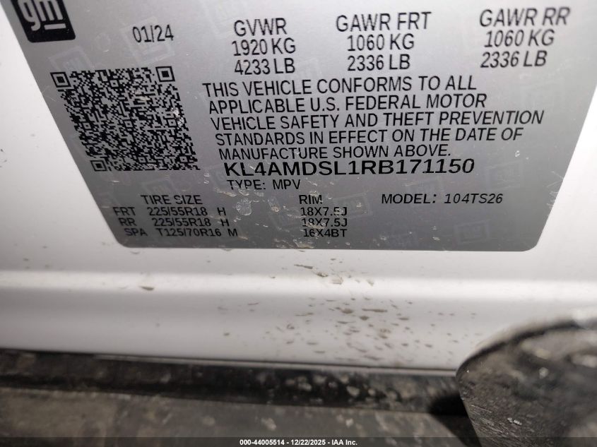 2024 Buick Encore Gx Sport Touring Fwd VIN: KL4AMDSL1RB171150 Lot: 44005514