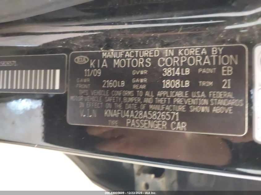 2010 Kia Forte Ex VIN: KNAFU4A28A5826571 Lot: 44005609