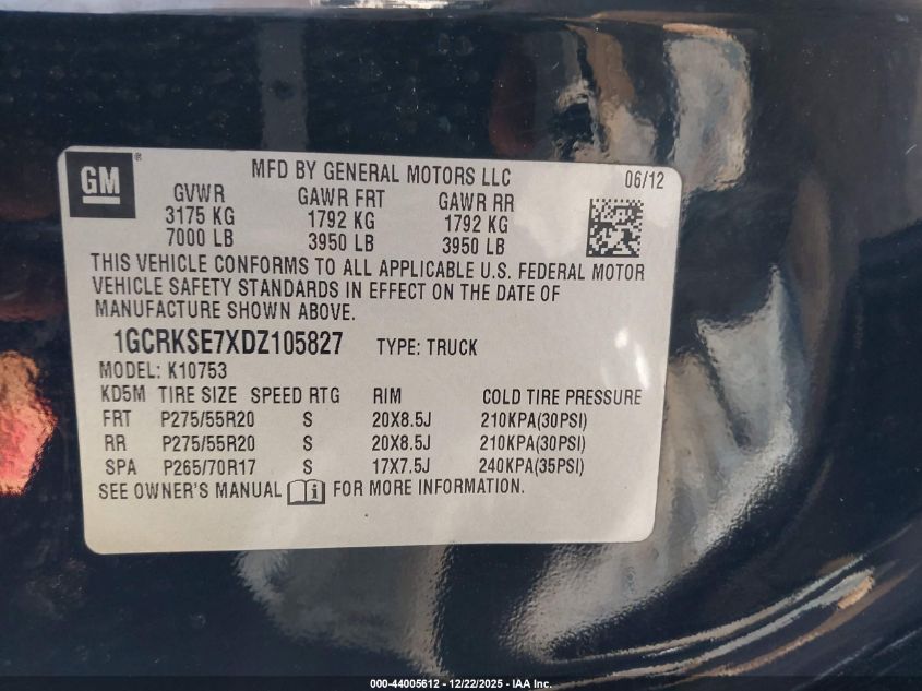 2013 Chevrolet Silverado 1500 Lt VIN: 1GCRKSE7XDZ105827 Lot: 44005612