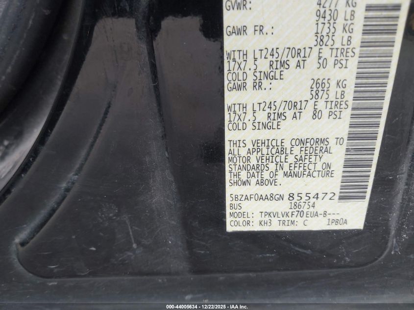 2016 Nissan Nv Passenger Nv3500 Hd Sl V8 VIN: 5BZAF0AA8GN855472 Lot: 44005634