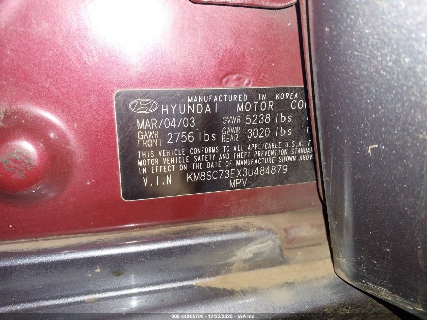 2003 Hyundai Santa Fe Gls/Lx VIN: KM8SC73EX3U484879 Lot: 44005705