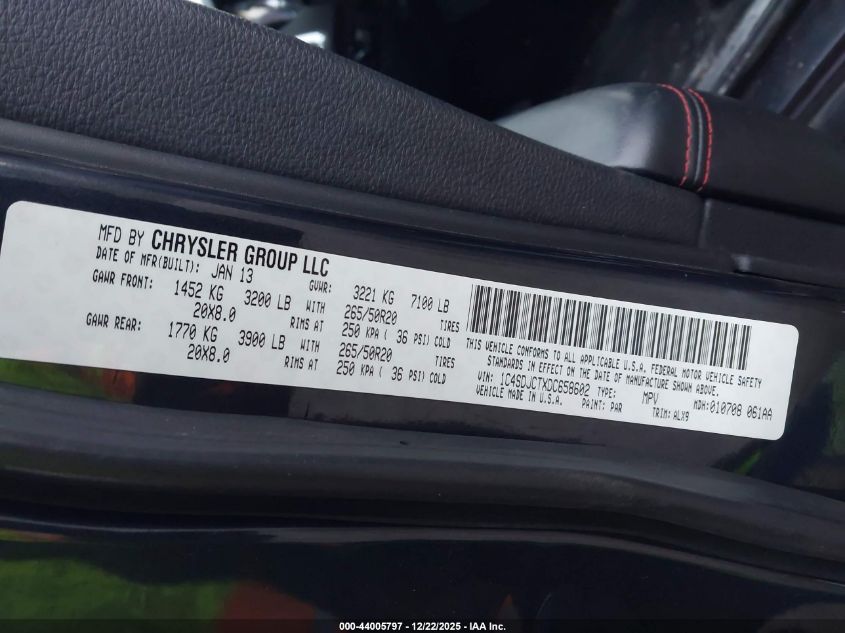 2013 Dodge Durango R/T VIN: 1C4SDJCTXDC658602 Lot: 44005797