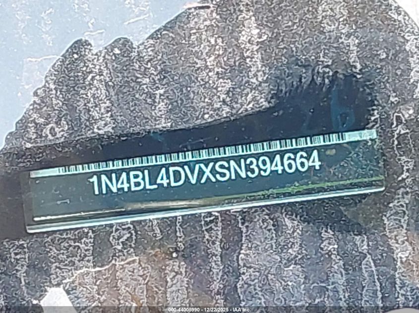 2025 Nissan Altima Sv Fwd VIN: 1N4BL4DVXSN394664 Lot: 44005990