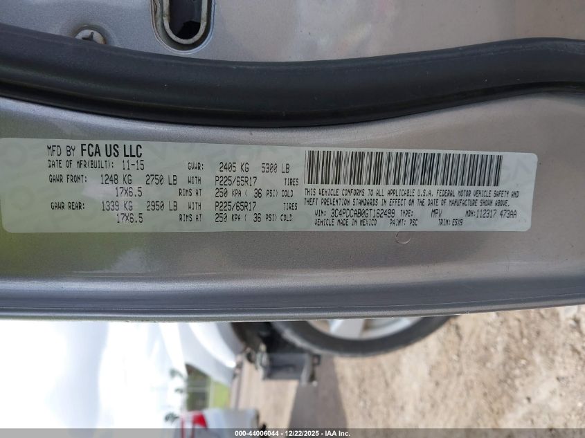 2016 Dodge Journey Se VIN: 3C4PDCAB0GT162499 Lot: 44006044