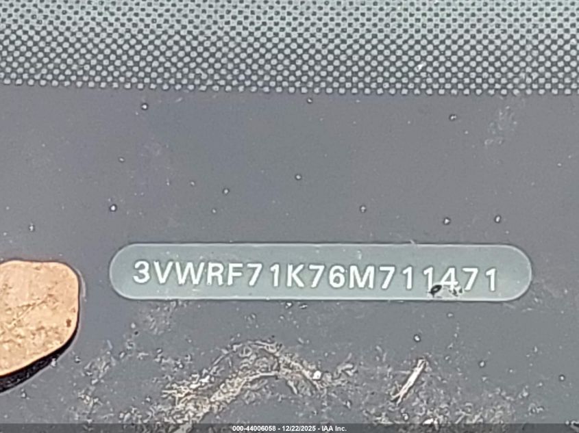 2006 Volkswagen Jetta 2.5 VIN: 3VWRF71K76M711471 Lot: 44006058