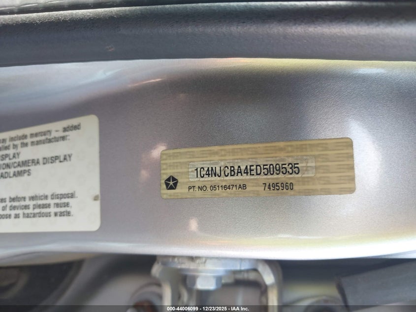 2014 Jeep Compass Sport VIN: 1C4NJCBA4ED509535 Lot: 44006099