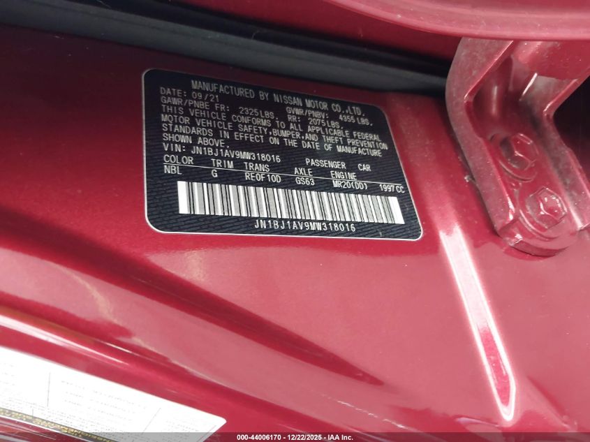 2021 Nissan Rogue Sport S Fwd Xtronic Cvt VIN: JN1BJ1AV9MW318016 Lot: 44006170