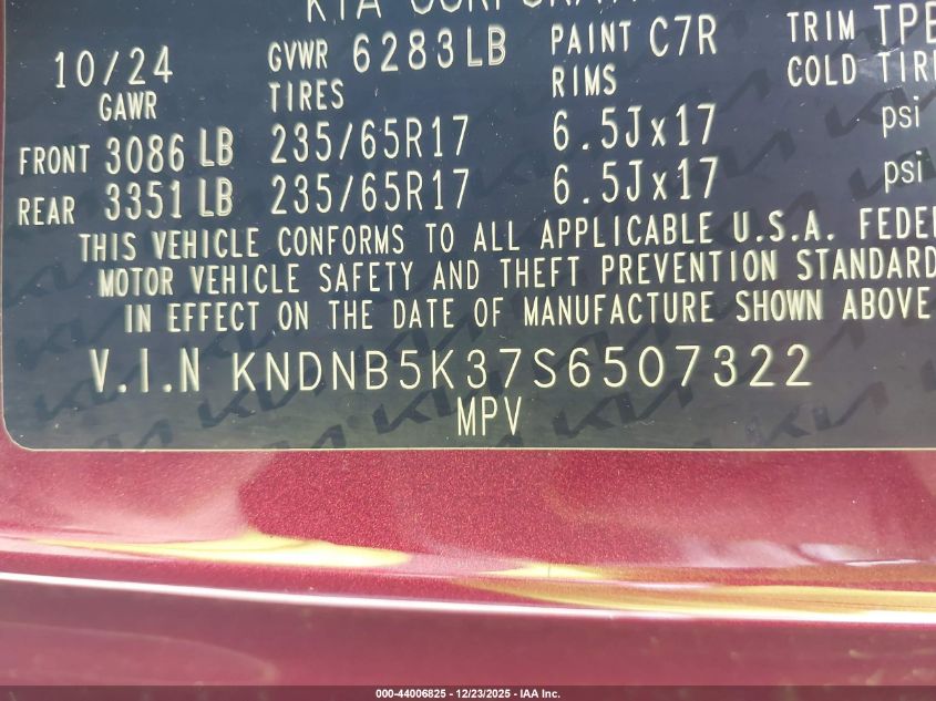 2025 Kia Carnival - KNDNB5K37S6507322