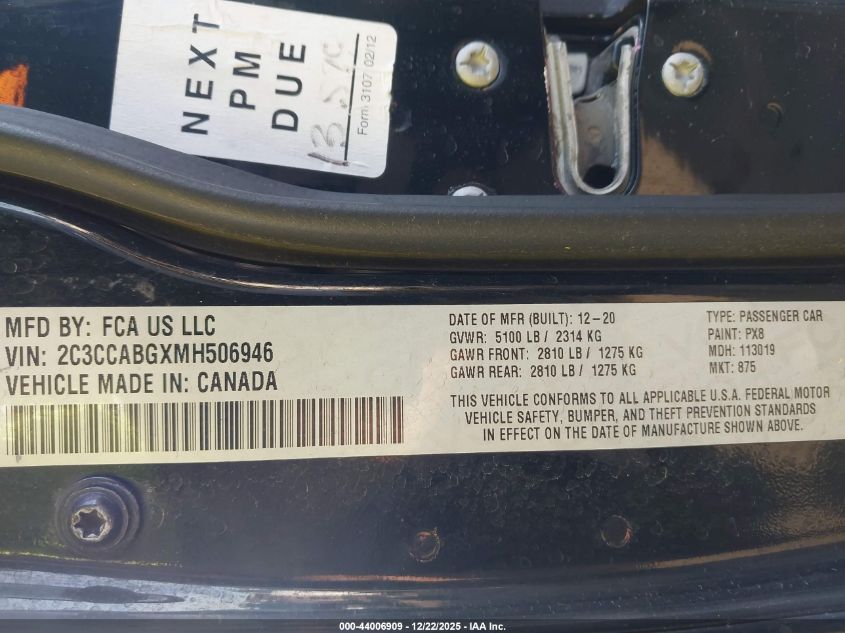 2021 Chrysler 300 300S VIN: 2C3CCABGXMH506946 Lot: 44006909