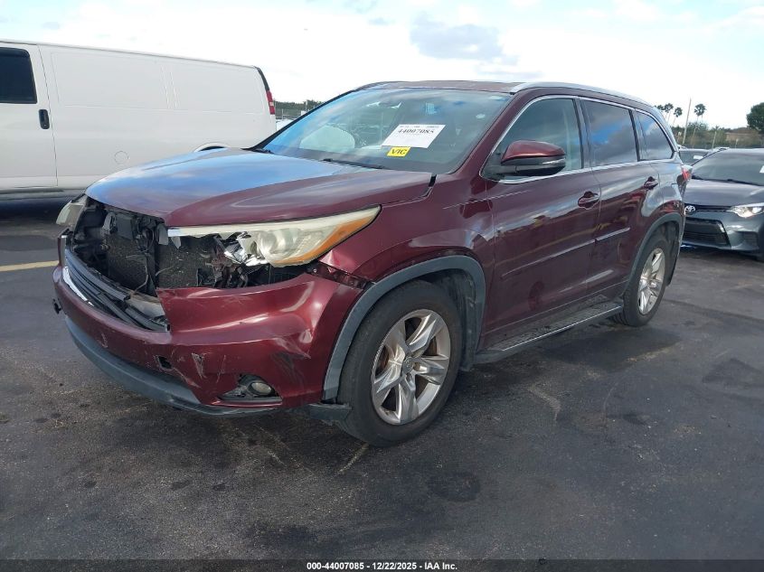 2015 Toyota Highlander Limited Platinum V6 VIN: 5TDYKRFH3FS072542 Lot: 44007085