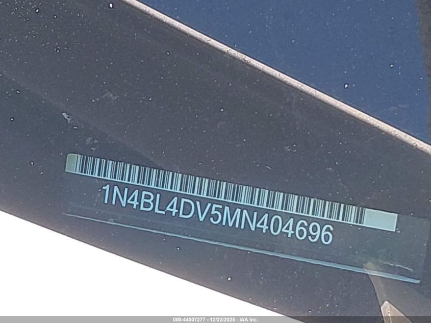 2021 Nissan Altima Sv Fwd VIN: 1N4BL4DV5MN404696 Lot: 44007277