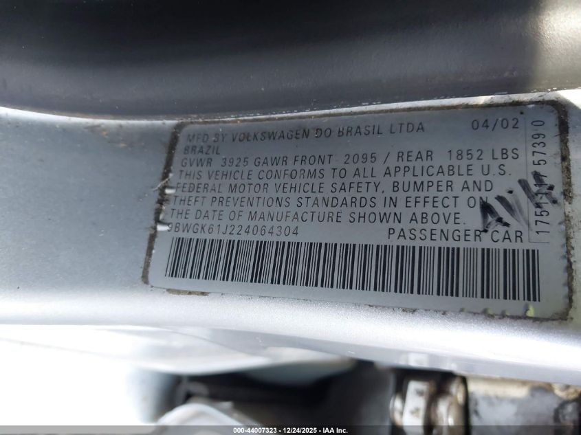 2002 Volkswagen Golf Gls 2.0L VIN: 9BWGK61J224064304 Lot: 44007323