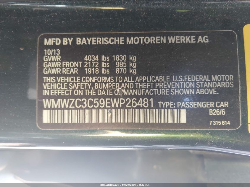 2014 Mini Countryman Cooper S VIN: WMWZC3C59EWP26481 Lot: 44007476