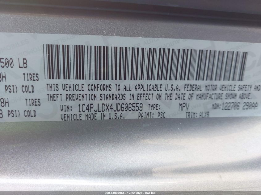 2018 Jeep Cherokee Limited Fwd VIN: 1C4PJLDX4JD606559 Lot: 44007964