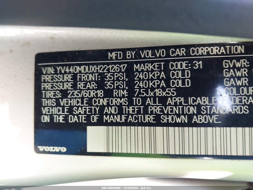 VIN YV440MDUXH2212617 2017 VOLVO XC60 T5 INSCRIPTION
